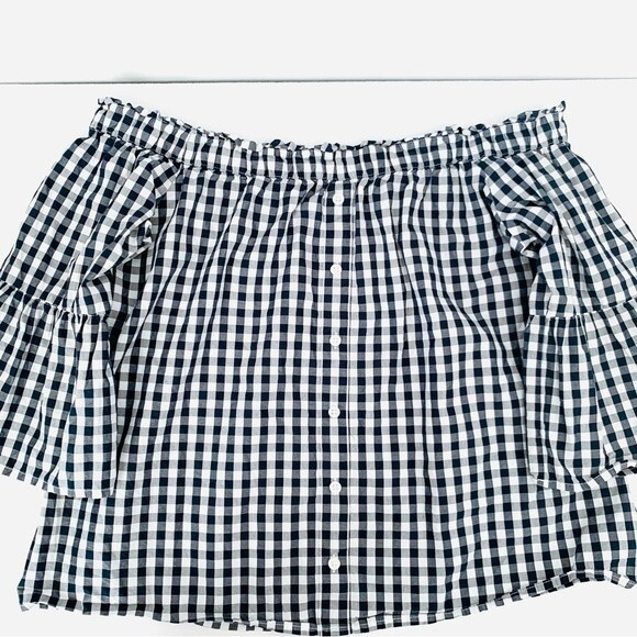Abercrombie & Fitch Top Womens XS Navy Gingham Cottagecore Rodeo Western Preppy - Picture 7 of 8